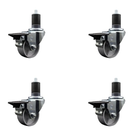 Service Caster 3'' Semi Steel Swivel 1-5/8'' Expanding Stem Caster Set with Brake, 4PK SCC-EX20S314-SSS-PLB-158-4